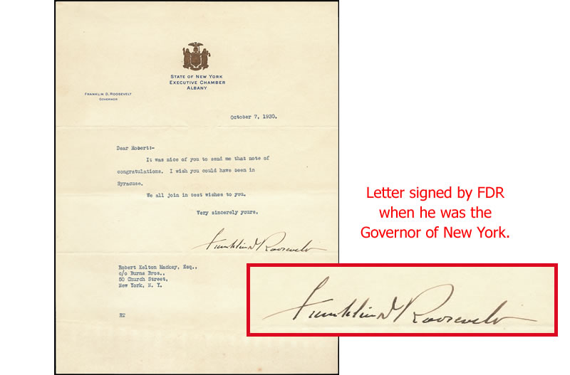 Letter signed by FDR